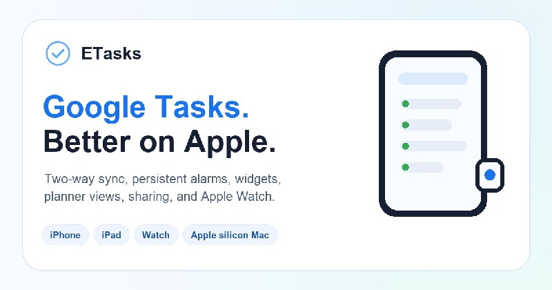 ETasks: Google Tasks for iPhone, iPad & Apple Watch